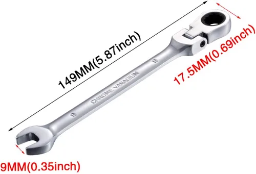 Miniatura 2 de KATUR Juego de llaves de trinquete de 0.354 in, llave combinada de trinquete flexible de acero al cromo vanadio (0.354 in)