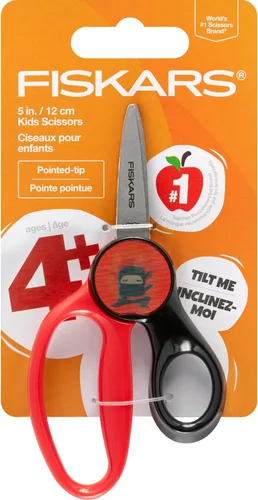 FISKARS Magic Morph - Tijeras para niños, la imagen se mueve cuando se inclina, punta puntiaguda para mayores de 4 años, diseño divertido de ninja,