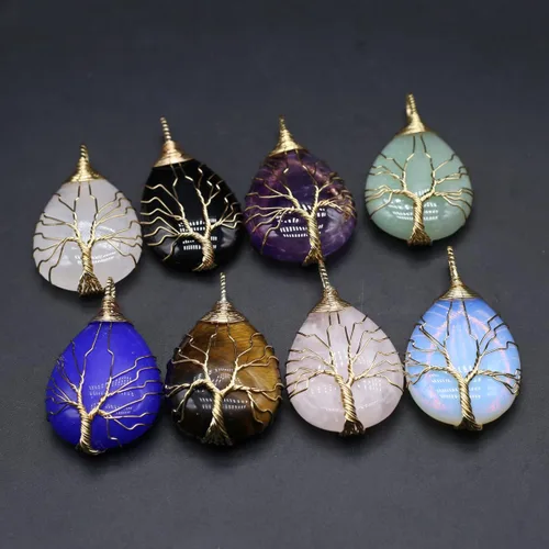 Miniatura 6 de 4 colgantes de piedra natural con forma de gota de agua al azar, cristal curativo, ágata de árbol de la vida, dijes para hacer joyas, collares