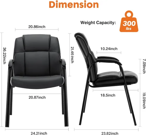 Miniatura 2 de Sweetcrispy Juego de 2 sillas de invitados para sala de espera de oficina, de piel sintética, grandes y altas, sin ruedas, silla de oficina