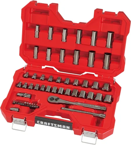 CRAFTSMAN Juego de llaves de vaso de 51 piezas con estuche de almacenamiento, juego de herramientas de mecánica SAE/métrica (CMMT82334L)
