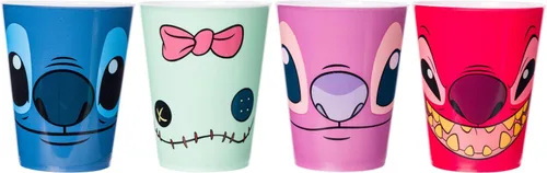 Miniatura 2 de Silver Buffalo Disney Lilo and Stitch Faces With Scrump, Angel y Leroy - Juego de 4 mini tazas de plástico, 1.5 onzas Caras de personajes de Lilo