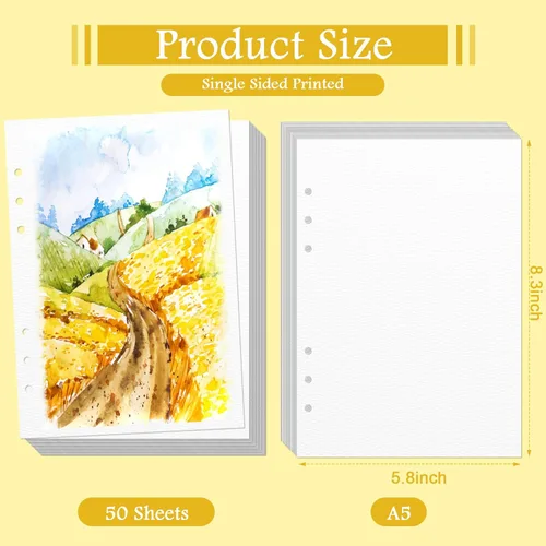 Miniatura 3 de 50 hojas de papel de acuarela de algodón, 140 libras, papel de color de agua, hojas sueltas, color blanco, a granel, A5, papel de acuarela de 6