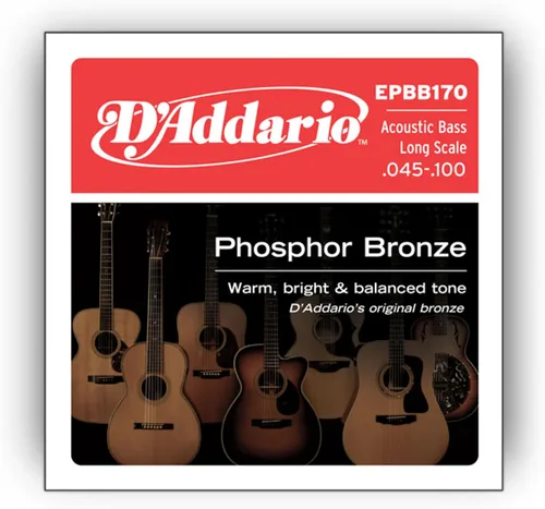 D'Addario Cuerdas de guitarra acústica para bajo, cuerdas de bajo acústico, bronce fosforoso, EPBB170, juego de 4 cuerdas de guitarra acústica para