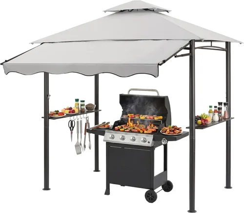 Miniatura 10 de CHARMELEON Gazebo de doble nivel para parrilla de 8 x 5 pies, tienda de campaña para patio y barbacoa al aire libre con toldo lateral extensible