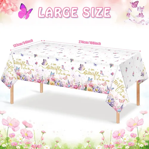 Miniatura 2 de FunnyPars Paquete de 3 manteles de mariposa para baby shower, decoración de baby shower, mantel rectangular desechable de plástico con temática