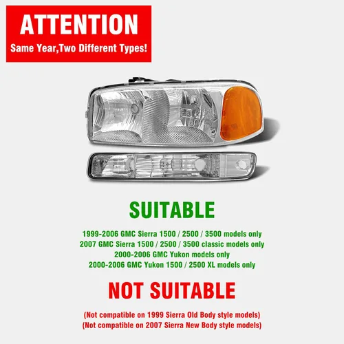 Miniatura 2 de Par de montaje de faros delanteros para GMC Sierra 1999-2006 1500 2500 3500 2000-2006 Yukon lente transparente cromado carcasa ámbar reflector