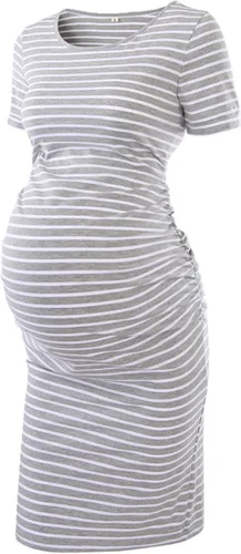 Liu & Qu - Vestido de maternidad para mujer, de manga corta o manga 34, fruncido, para uso diario o baby shower