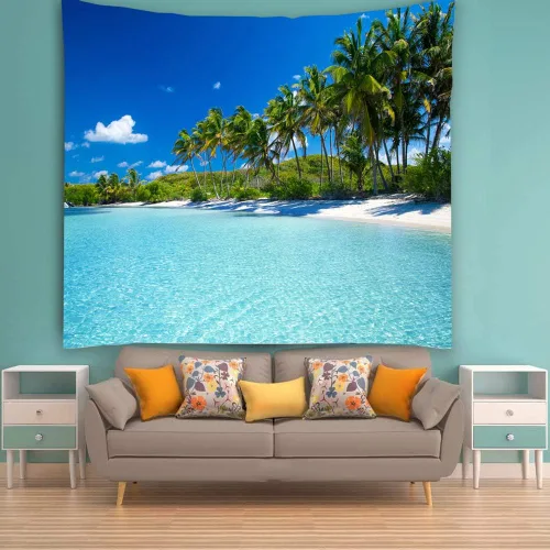 Miniatura 6 de YISURE Tapiz de playa oceánica para colgar en la pared, 80 x 60 pulgadas, diseño de palmera paraíso tropical, cocotero, decoración de pared hippie
