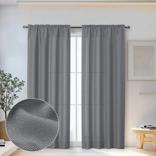 Miniatura 11 de OWENIE Bob Juego de 2 Paneles de Cortinas Negras de Cocina para Ventanas de 36 Pulgadas de Largo, Cortinas Cortas de Café con Textura de Lino