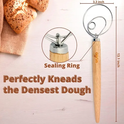 Miniatura 3 de Batidor de masa danés, herramientas para hacer pan, gancho de masa danés, batidora de masa de pan a mano, batidor de masa de pan para pastelería