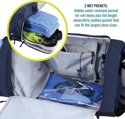 Miniatura 5 de Ultimate Gym Bag 2.0 la duradera bolsa de lona diseñada por crowdsource con 10 compartimentos óptimos, incluyendo bolsa resistente al agua