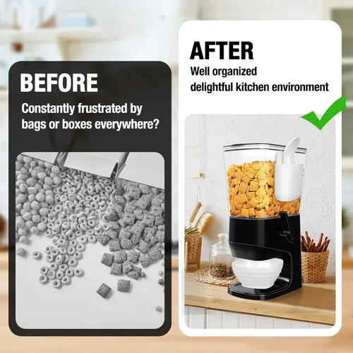 Miniatura 3 de Dispensador de cereales para encimera con cuencos y cucharas, contenedores de cereales para almacenamiento en despensa, organizador de aperitivos
