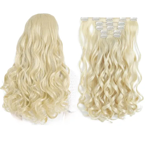 Miniatura 32 de Extensiones de cabello negro lacio, 2 juegos de extensiones de cabello con clip para mujeres, Halloween, 5 piezas de 22 pulgadas, piezas de cabello