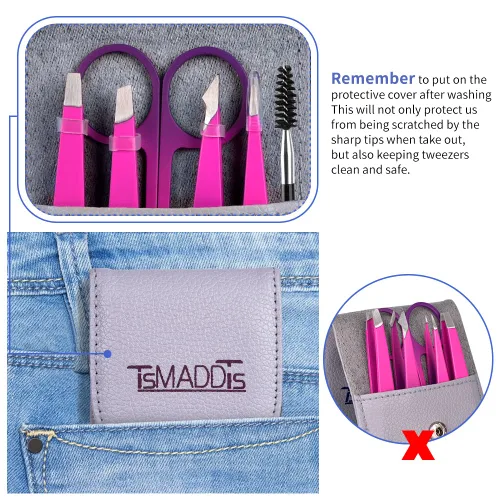 Miniatura 5 de TsMADDTs Juego de pinzas y tijeras curvas, pinzas profesionales de acero inoxidable para mujeres y hombres, paquete de 6 pinzas de precisión