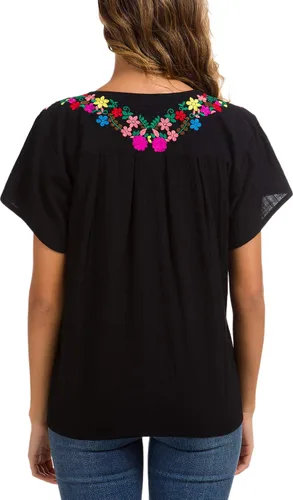 Miniatura 6 de YZXDORWJ - Cómoda blusa mexicana bordada de verano y sin mangas para mujer