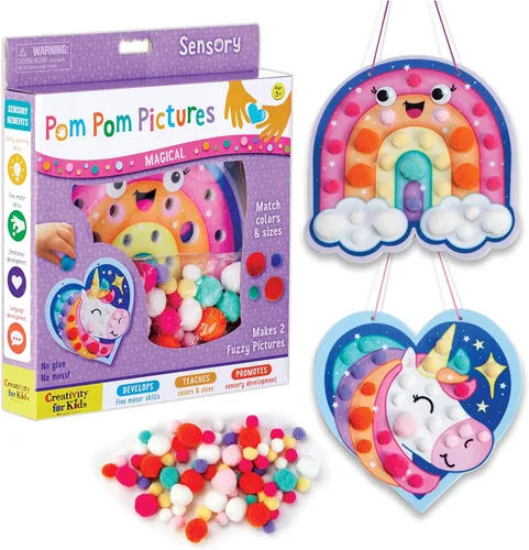 Creativity for Kids Imágenes de pompones: Tablas sensoriales mágicas - Arcoíris y unicornio para niños en edad preescolar y jardín de infantes,