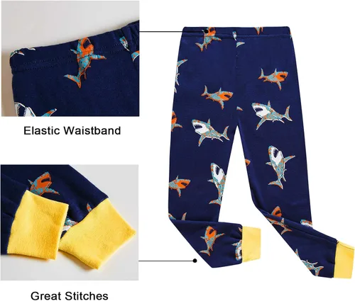 Miniatura 6 de Benaive Pijama para niños, pijama de algodón para niño, conjunto de pantalones de 4 piezas para niños