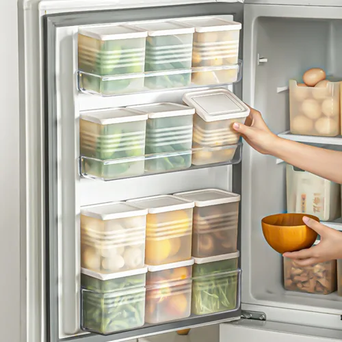 Miniatura 10 de Paquete de 3 cajas organizadoras de refrigerador, contenedores de plástico para almacenamiento de puerta lateral del refrigerador, contenedores