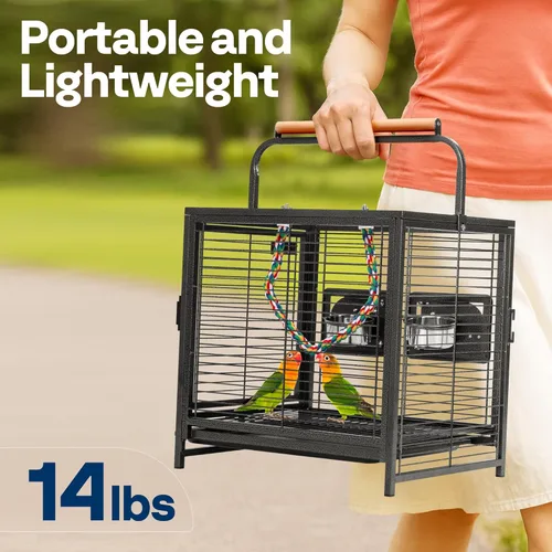 Miniatura 2 de VIVOHOME Jaula de viaje de hierro forjado de 19 pulgadas para loros, conures, tortolito, cacatúa, periquitos, color negro