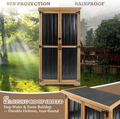 Miniatura 6 de Gabinete de almacenamiento al aire libre impermeable con estantes, pequeño cobertizo de almacenamiento, gabinete de almacenamiento vertical alto