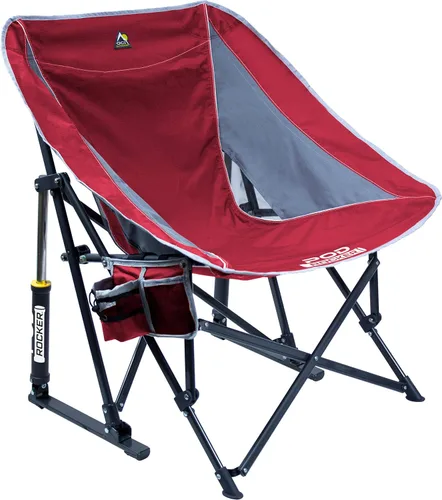 GCI Outdoor - Mecedora plegable estilo sling para exteriores con portavasos y bolsillo para teléfono Rojo