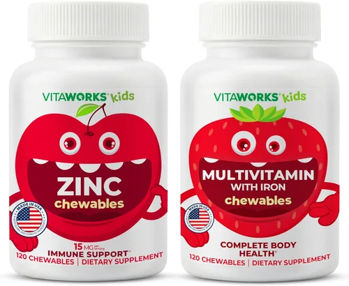 Paquete masticable de zinc para niños de 15 mg + multivitamínico masticables