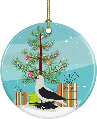 Miniatura 75 de Caroline's Treasures Adorno de cerámica de Navidad pintado o de codorniz chino, decoración colgante de árbol de Navidad verde azulado para el hogar