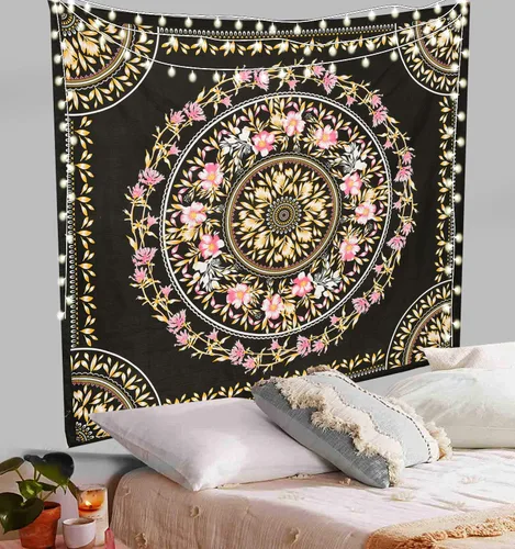 ANJANIYA Tapiz floral para colgar en la pared, tapiz indio, decoración de dormitorio, tapiz de mandala, hippy, arte de pared psicodélico, hippie