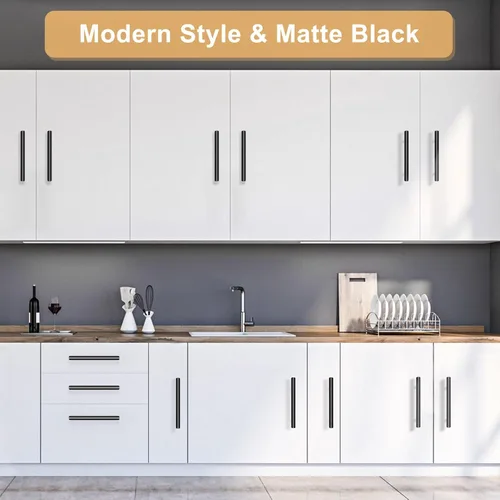 Miniatura 2 de Paquete de 30 manijas de gabinete de 5 pulgadas, color negro mate, manijas de cajón de acero inoxidable para herrajes de gabinete de cocina, centros