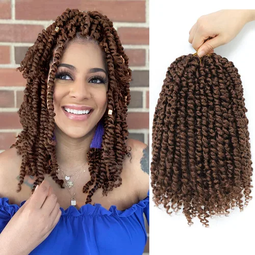 Miniatura 27 de Pelo de ganchillo Passion Twist de 10 pulgadas, 8 paquetes, cabello Passion Twist pre-trenzado, cabello de ganchillo Passion Twist para mujeres 1b
