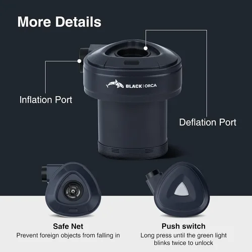 Miniatura 5 de Bomba de aire portátil para inflables, bomba de aire eléctrica de 6 kPa con batería de 4000 mAh recargable por USB, desinflado rápido para colchón