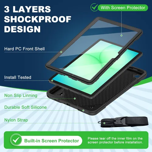 Miniatura 3 de Funda para Samsung Galaxy Tab A9+/ A9 Plus de 11 pulgadas 2023 con protector de pantalla con soporte giratorio de 360°, correa para el hombro, funda