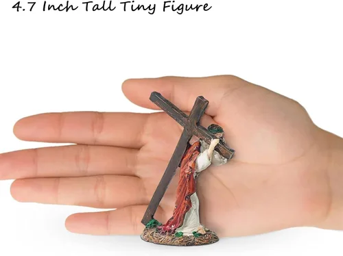 Miniatura 2 de DreamsEden Figura religiosa pequeña de 4.7 pulgadas con cruz de Jesús, figura religiosa de pequeño Jesús que lleva la cruz en el camino al calvario