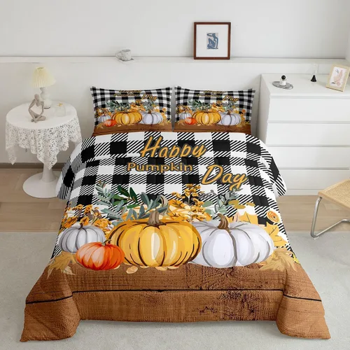 Miniatura 37 de Juego de edredón de calabaza de otoño tamaño individual para niños y niñas, juego de ropa de cama para niños, mujeres y hombres, ultra suave