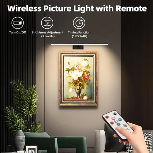 Miniatura 4 de Paquete de 4 luces para cuadros de pared, iluminación de arte de 23 pulgadas para pinturas inalámbricas, batería recargable de 6400mAh operada por