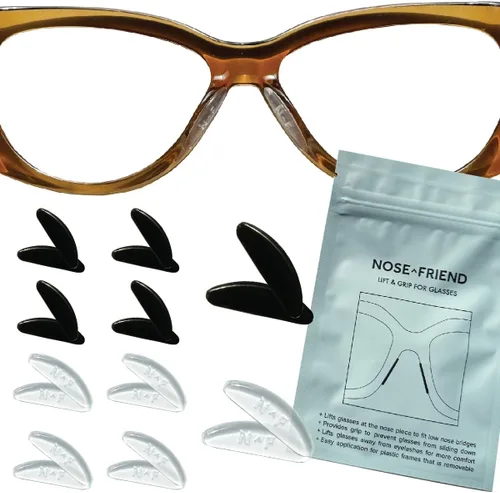 NOSE FRIEND® 10 pares (negro y transparente), almohadillas de nariz de 0.047 pulgadas (0.047 in) de grosor para gafas, antideslizantes, puente de