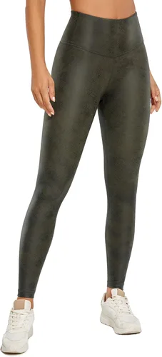 CRZ YOGA - Leggings de piel sintética mate para mujer, de 25 a 28 pulgadas, pantalones de cuero elásticos de cintura alta, mallas de cuero con