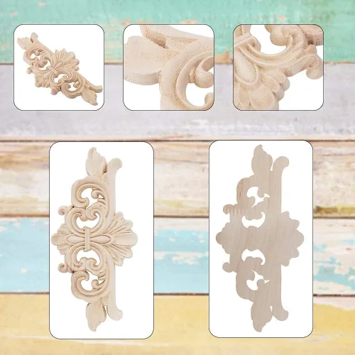 Miniatura 7 de AUNMAS Apliques de madera, decoración floral de esquina, tallas de madera natural sin terminar para muebles, armarios, puertas, acento