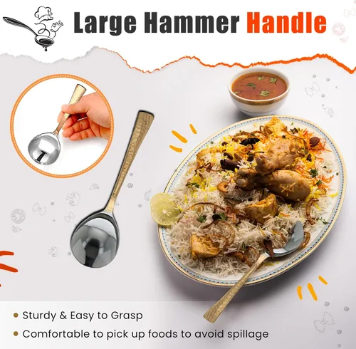 Miniatura 4 de Cuchara de servir de cobre con mango de martillo, cuchara de mesa para cocina, vajilla, utensilios de servir, herramientas de cocina de cobre