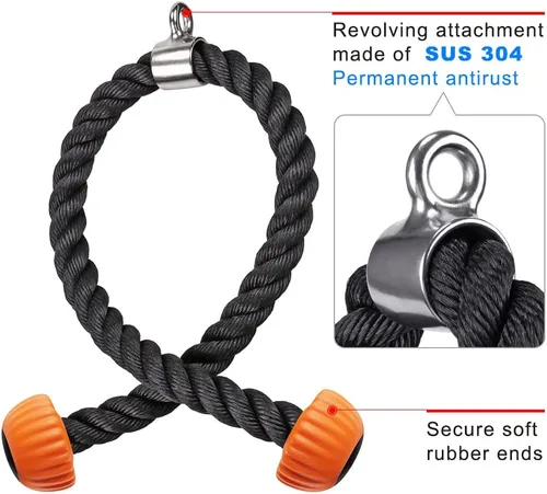 Miniatura 2 de SELEWARE Accesorios de máquinas de cable de barra recta giratoria para gimnasio, barra de tracción barra de presión con mango de goma Cuerda