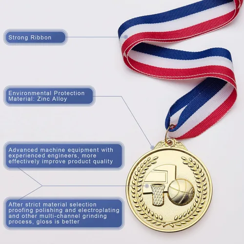 Miniatura 4 de Paquete de 12 medallas de baloncesto para niños, medallas de oro de metal adecuadas para competiciones deportivas, celebraciones y recuerdos