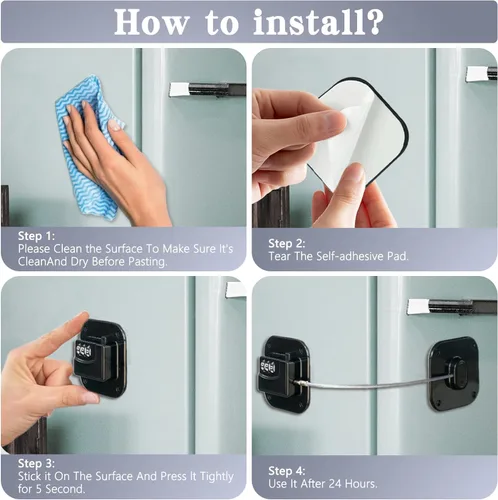 Miniatura 3 de Cerradura de refrigerador, cerradura de combinación resistente para congelador y armarios, fácil de instalar, no necesita llaves, pestillo de Negro