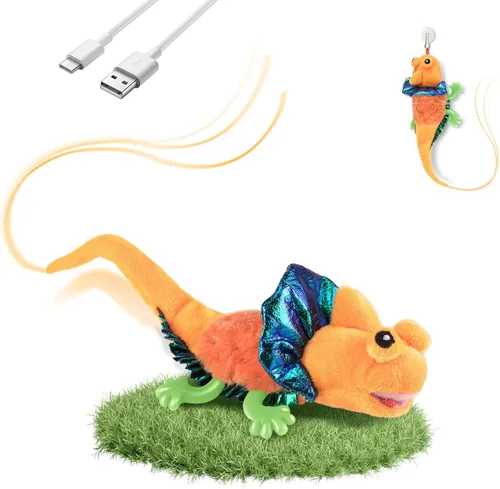 Migipaws Juguetes para Gatos, Lagarto con Ala que Chisporrotea Activado por Toque para Gatito con Hierba Gatera para Gatos de Interior, Recargable