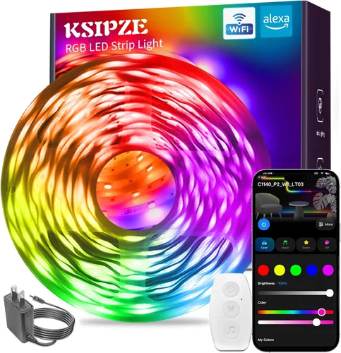KSIPZE Tira de luces LED inteligentes con WiFi, luces LED RGB+IC para dormitorio, trabajo con Alexa, control de aplicación, sincronización de