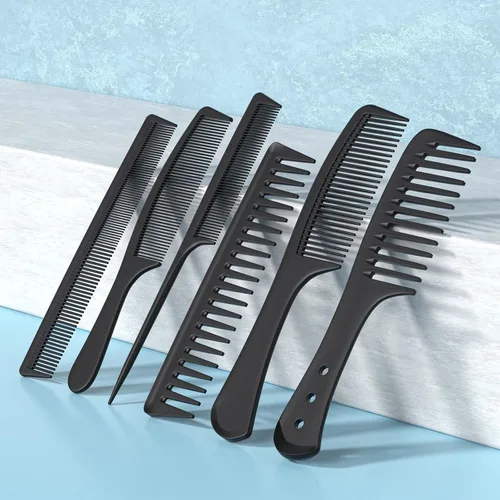 Miniatura 3 de Kolavia Juego de 6 peines para el cabello, color negro, duradero, ancho y fino, cola de rata, peine de peluquería para mujeres y hombres, peines