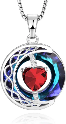 LIANYU Collar para mujer, collar de zafiro azul, colgante de luna, plata de ley S925, colgante de cristal, regalos para esposa, novia, regalos de