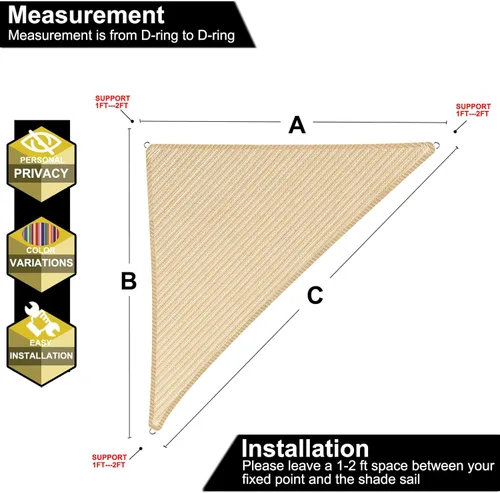 Miniatura 3 de Toldo triangular de 5 x 5 x 5 pies con borde recto, color beige, toldo triangular para exteriores, cubierta de pérgola con bloqueo UV, personalizable