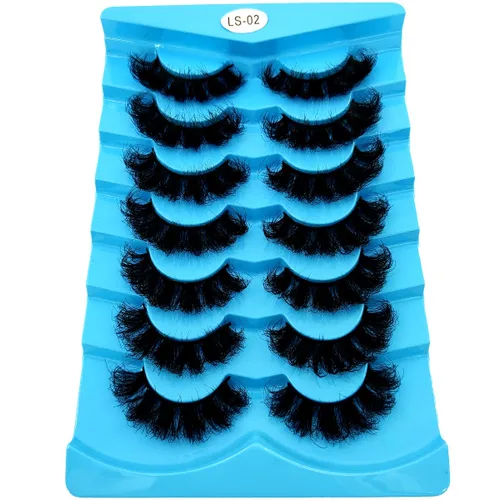 Miniatura 15 de 6 pares de pestañas postizas de ojo de gato, esponjosas pestañas de visón sintético 8D, pestañas dramáticas largas y gruesas (7 pares-BHZ01)