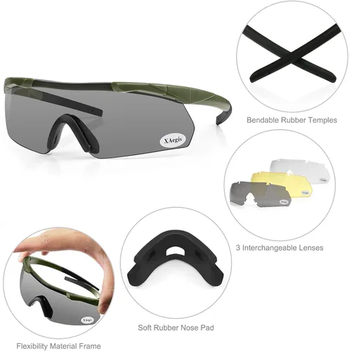 Miniatura 2 de xaegistac Tactical Shooting Glasses with 3 Interchangeable Lens High Impact Eye Protection Verde